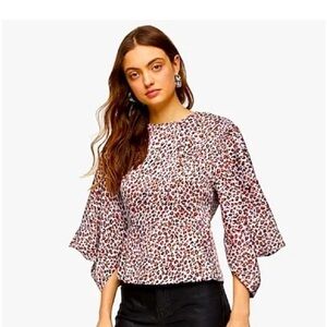 Topshop WATERCOLOR blouse in pink leopard print size 12